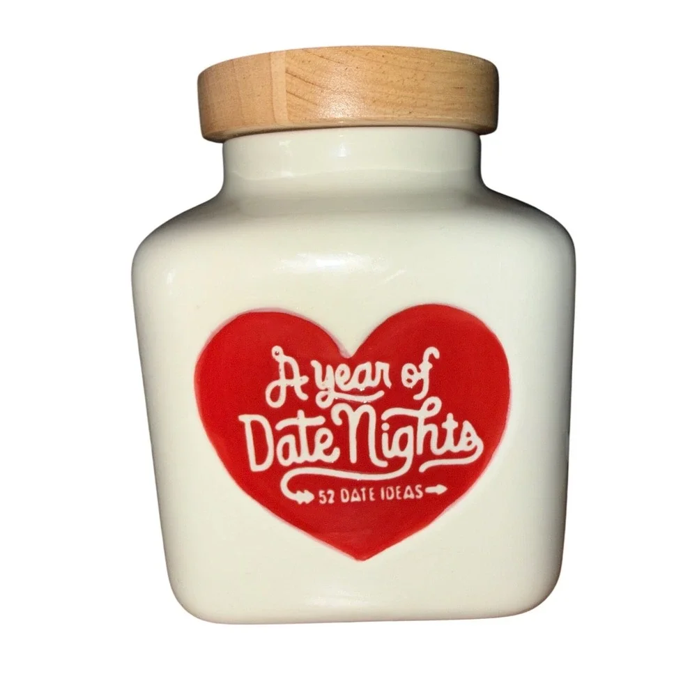 Hallmark A Year of Date Nights Jar Ceramic Wood Lid New No Cards
